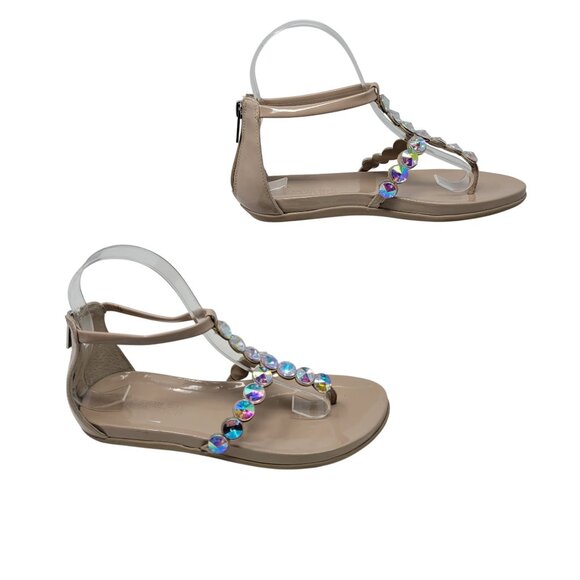 Kenneth Cole Reaction Slim Key Sandals Sz 6 Nude Rhinestone T-Strap Glam Formal - Picture 7 of 12